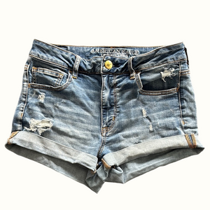 Sz10 American Eagle Outfitters Women's Denim Shorts blue distressed wash VGUC